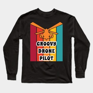 Groovy Drone Pilot Halloween Costume Party Retro Vintage 70s Long Sleeve T-Shirt